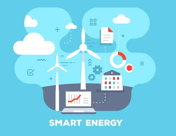 Concepto inteligente de energía alternativa sobre fondo azul con título . — Archivo Imágenes Vectoriales