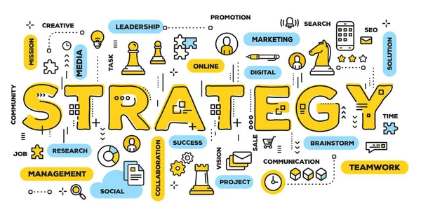 Kreativa vektorillustration strategi gula ord bokstäver t — Stock vektor