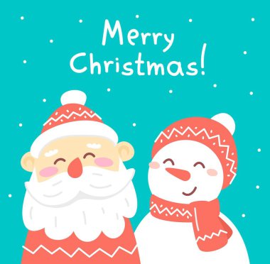 Noel Baba ve Kırmızı Giyen Kardan Adam 'ın vektör çizimi 