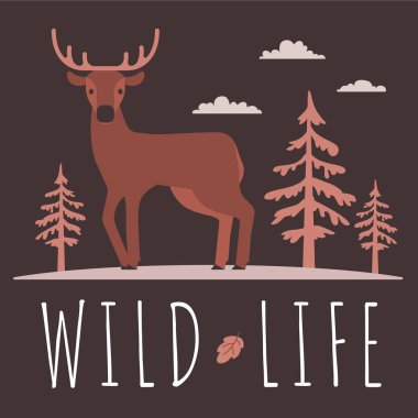 Üzerinde boynuz olan güzel erkek kahverengi geyiğin vektör çizimi