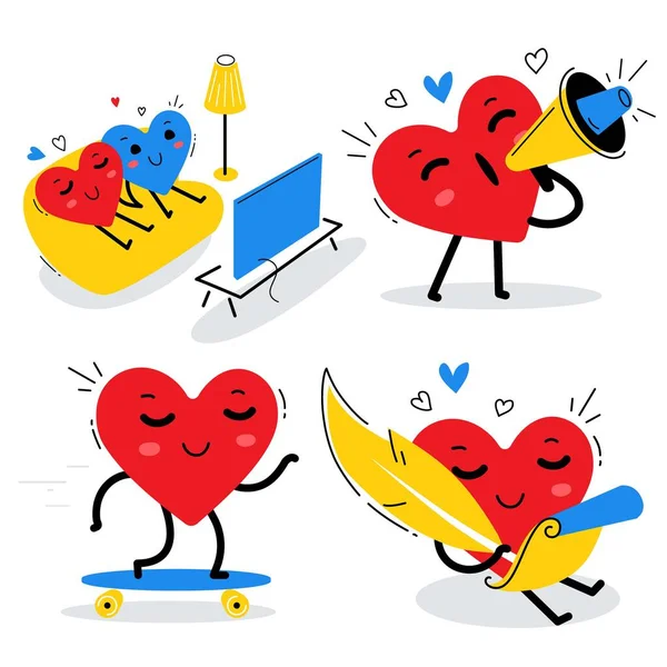 Vector romántica declaración de amor ilustración de conjunto de feliz — Archivo Imágenes Vectoriales