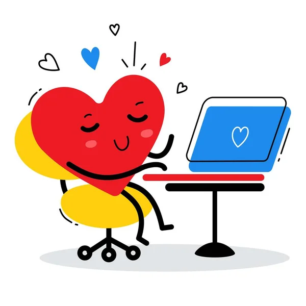 Vektor illusztráció piros mosolygós szív laptoppal fehér ba — Stock Vector