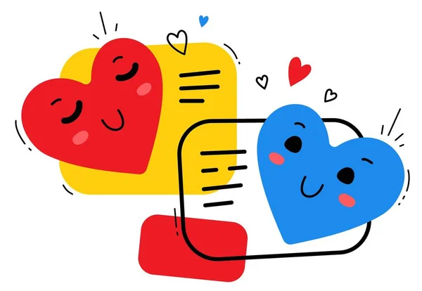 Ilustração vetorial do comm mensageiro do coração sorridente vermelho e azul — Vetor de Stock