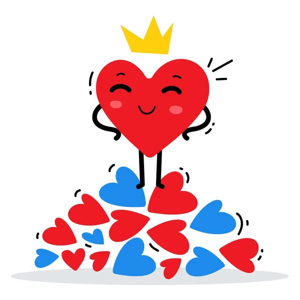 Ilustración vectorial de rojo feliz corazón del rey con la corona de pie — Vector de stock