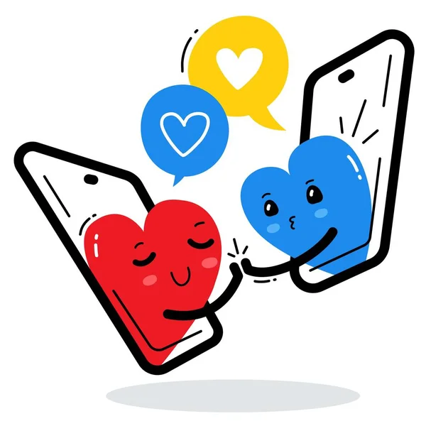 Illustrazione vettoriale di felice carattere cuore rosso e blu in sma — Vettoriale Stock