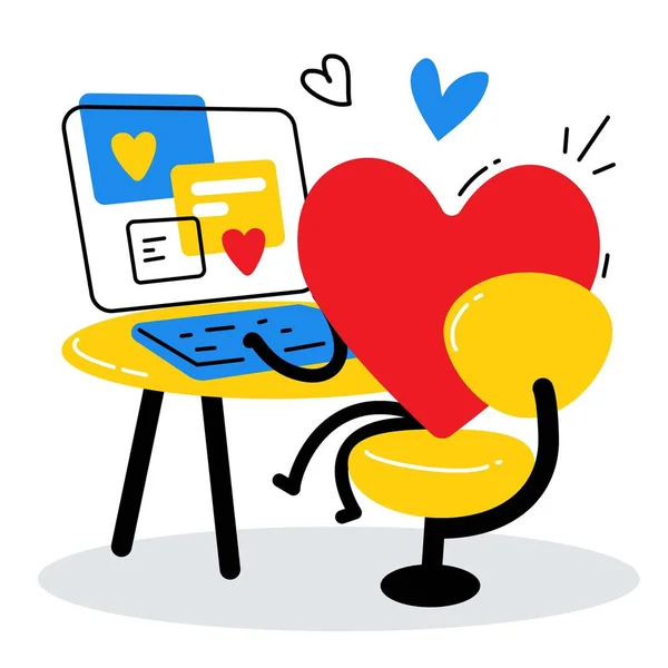 Ilustração vetorial de coração vermelho feliz personagem conversando em mes — Vetor de Stock
