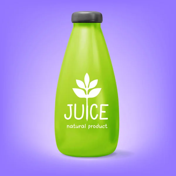 Mockup Vector Plástico Realista Botella Verde Con Jugo Sombra Sobre — Archivo Imágenes Vectoriales