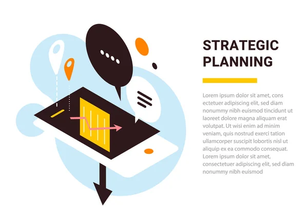 Vektor Geschäftsvorlage Mit Wort Strategischer Planung Und Isometrischer Handy Illustration — Stockvektor