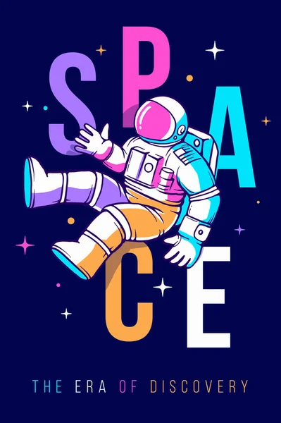 Illustration Vectorielle Mode Espace Des Mots Couleur Cosmonaute Dans Combinaison — Image vectorielle
