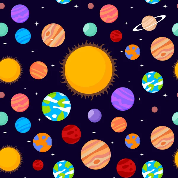 Vektor Kreative Nahtlose Muster Mit Planeten Des Sonnensystems Der Galaxie — Stockvektor