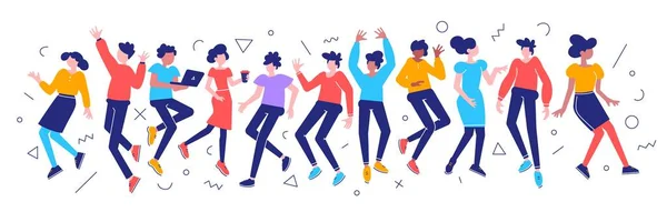 Векторная Яркая Цветная Иллюстрация Группы Молодых Счастливых Танцующих Мужчин Женщин — стоковый вектор