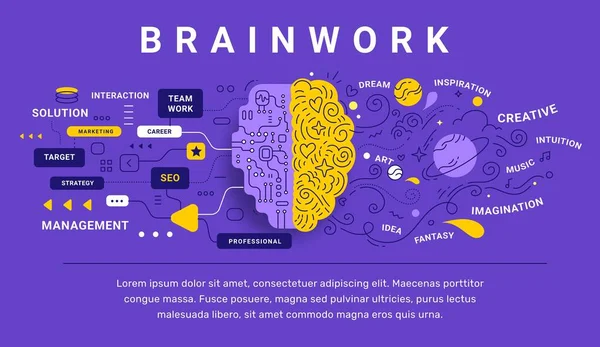 Vektor Kreative Illustration Des Dekorativen Menschlichen Gehirns Mit Symbol Und — Stockvektor