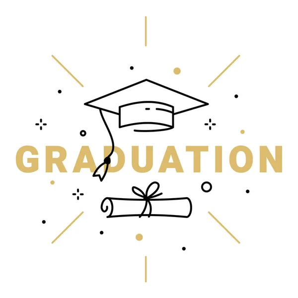 Ilustración Vectorial Graduación Palabra Dorada Con Tapa Diploma Graduados Fondo — Vector de stock