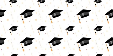 Püsküllü ve çerçevesinde beyaz arka planda uçan parlak mezuniyet şapkası olan kusursuz bir model. Mezuniyet sınıfını tebrik ederim. Tebrik kartı, pankart, davetiye için düz biçim tasarımı