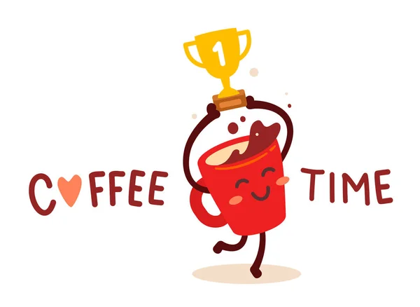 Beyaz Arkaplanlı Kırmızı Mutlu Kahve Fincanının Vektör Çizimi Mesajla Kahve — Stok Vektör