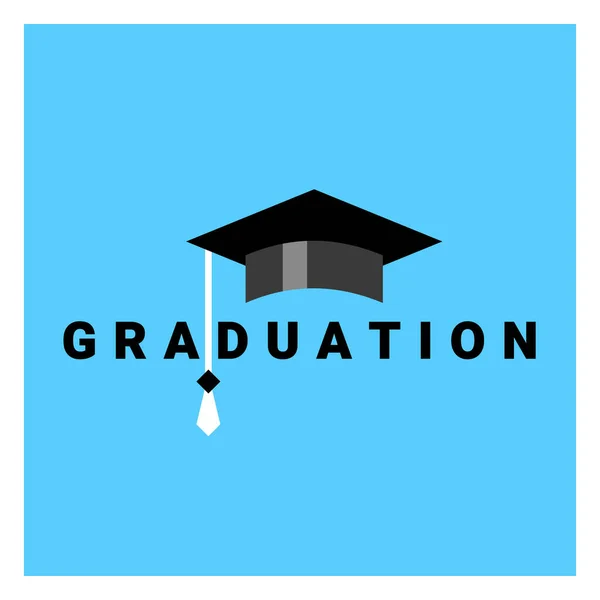 Vector Illustration Graduate Shine Cap Tassel Word Graduation Blue Background — Stock Vector