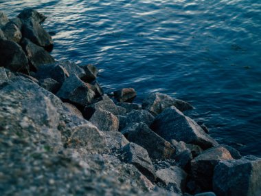 Sıcak bir yaz akşamında güzel, kayalık bir nehir kıyısında