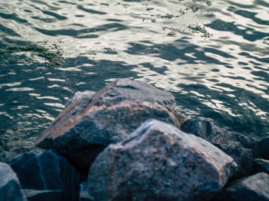 Sıcak bir yaz akşamında güzel, kayalık bir nehir kıyısında