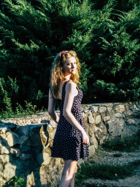 Beautiful Young Woman Dress Summer Park — Stock Photo, Image