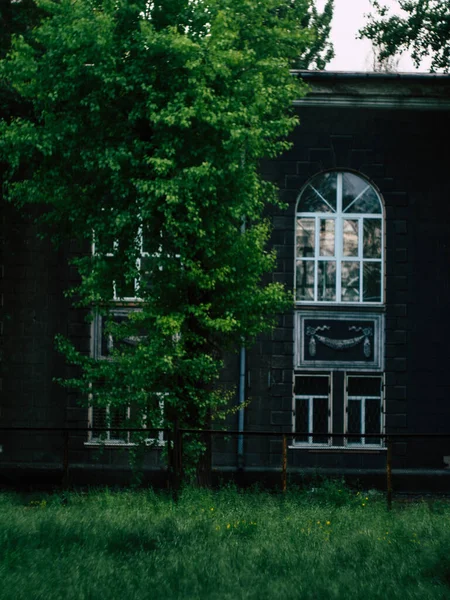 Elegante Fenster Zieren Einem Strahlenden Sommertag Die Fassade Des Altbaus — Stockfoto