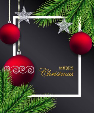 Köknar ağacı ve hediyeli klasik Noel tebrik kartı.