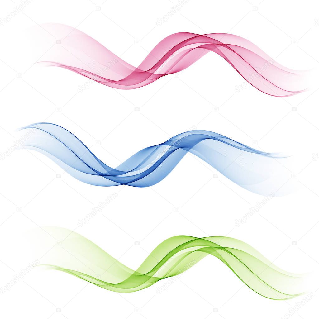 Set of abstract color wave. Color smoke wave. Transparent color wave. Blue, pink,green color. Wavy design.Vector