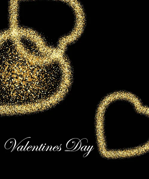 Happy Valentines Day Card with Gold Glittering Star Dust Heart, Golden Sparkles on Black Background vector eps10 — 스톡 벡터