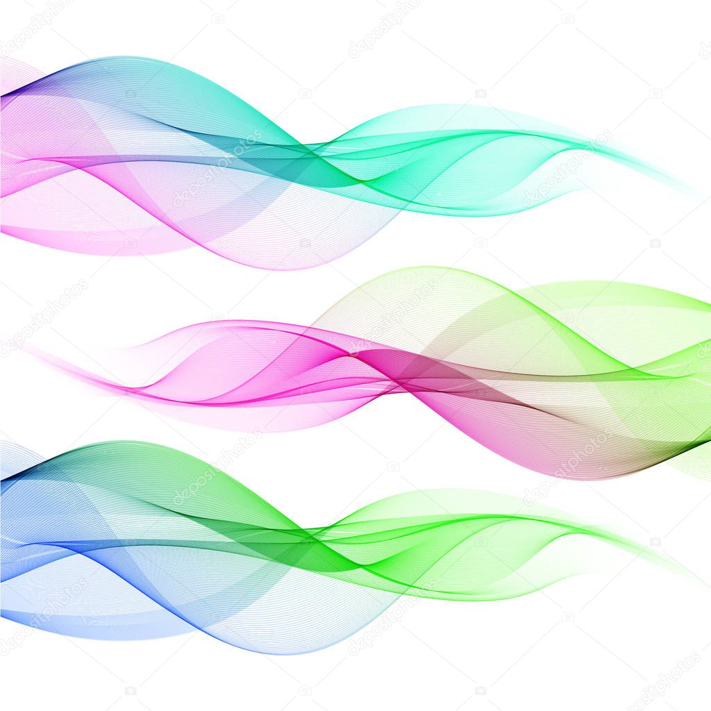 Set of abstract color wave. Color smoke wave. Transparent color wave. Blue, pink,green color. Wavy design.Vector