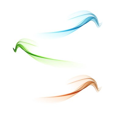 Soyut renk dalgası seti. Renkli duman dalgası. Şeffaf renk dalgası. Mavi, pembe, yeşil renk. Dalgalı tasarım. Vektör