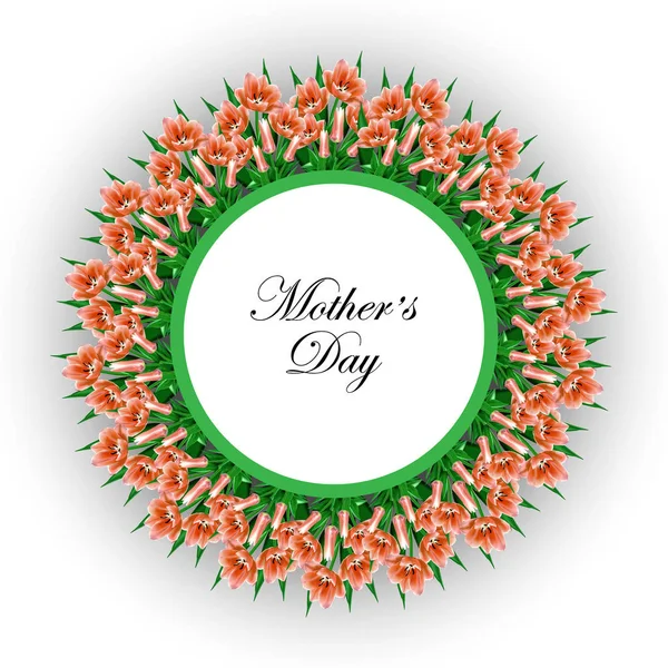 Feliz Dia das Mães. Dia das mães cartão de saudação com flores de tulipa florescendo. Ilustração vetorial EPS10 — Vetor de Stock