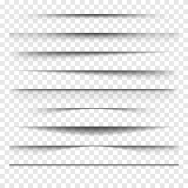 Vektörel gölgeler ayarlandı. Şeffaf arka planda sayfa bölücüler. Gerçekçi izole gölge. Vektör Illustration.