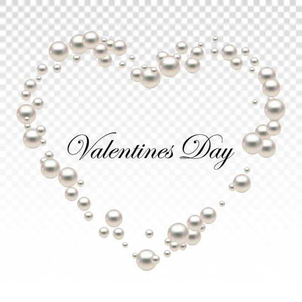 Heart shape frame painting isolated on transparent background. Pearl chains. Realistic white pearls. Beautiful natural heart shaped jewelry. Frame thread of pearls. Pearl necklace. Vector illustration — Stockvektor