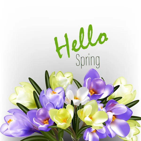 Biglietto Primavera Bouquet Fiori Croco Progettazione Poster Vacanze — Vettoriale Stock