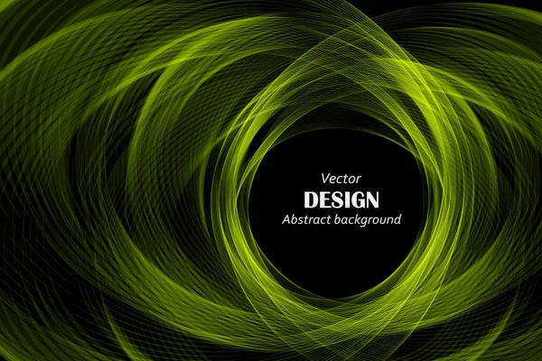 Lignes Ondes Circulaires Vertes Sur Fond Noir Élément Design Modèle — Image vectorielle