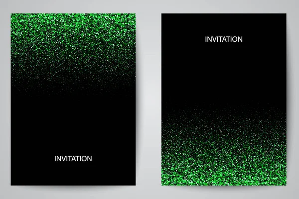 Zwei Vorlagen Design der Einladung mit grünem Gold Pailletten. Festliche Design Postkarten, Einladungen, Broschüren — Stockvektor