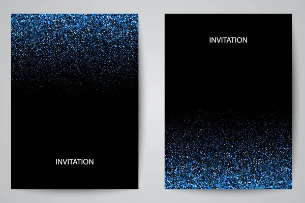 Zwei Einladungsvorlagen mit blaugoldenen Pailletten. Festliche Designpostkarten, Einladungen, Broschüren — Stockvektor