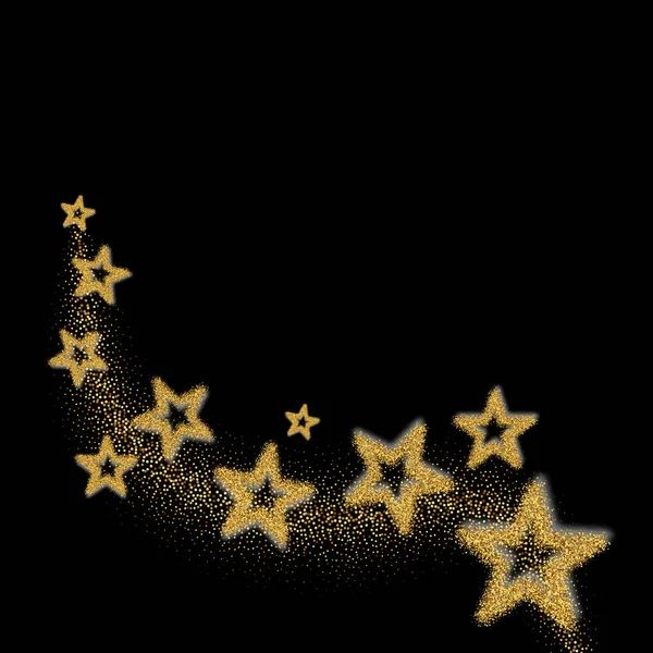 Siyah arkaplan vektöründe altın yıldızları selamla — Stok Vektör