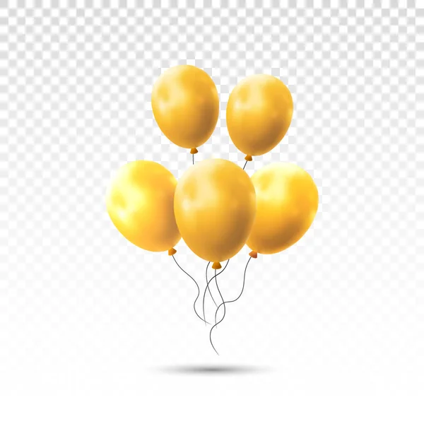 Palloncini isolati su sfondo trasparente. Rosa dorata dell'elio realistica del vettore, palloncini lucidi di compleanno dell'oro . — Vettoriale Stock