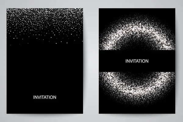 Vector Banner Vorlage Einladung, Grußkarte, Cover. Silberne Glitzertextur auf schwarzem Hintergrund. eps10 — Stockvektor