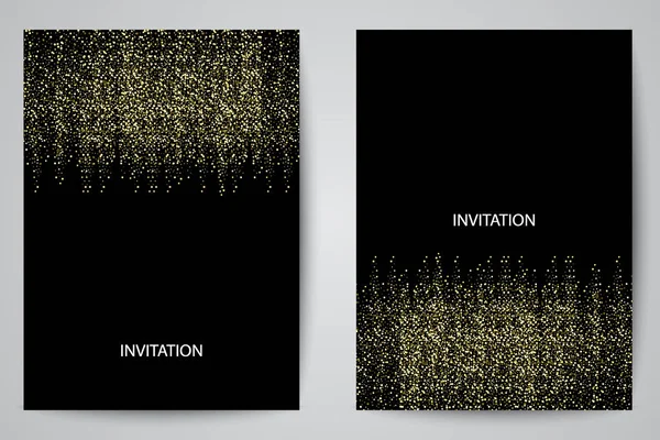 Два шаблона оформления приглашения с золотыми блестками. Праздничный дизайн открыток, приглашений, брошюр — стоковый вектор