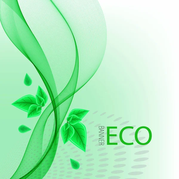 Foglie ecologiche vettoriali e onda verde. Sfondo astratto di ecologia eps10 — Vettoriale Stock