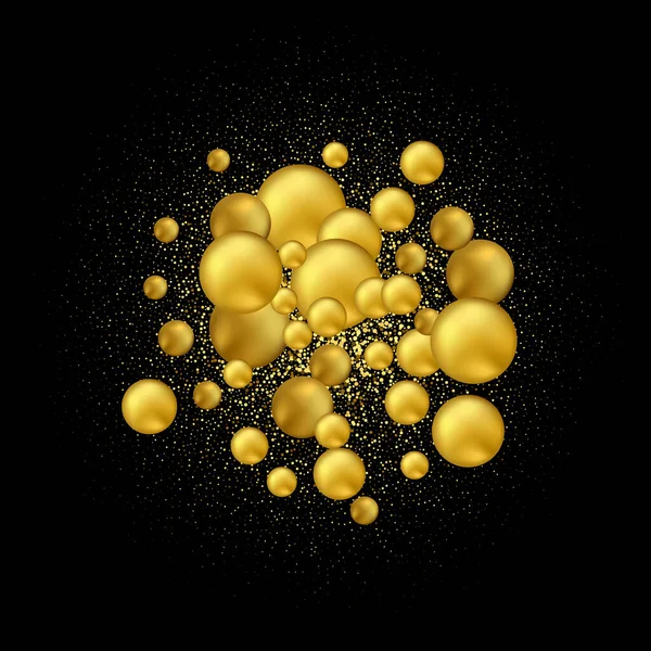 Fondo abstracto con bolas de vidrio de oro como burbuja de discurso vectorial — Vector de stock