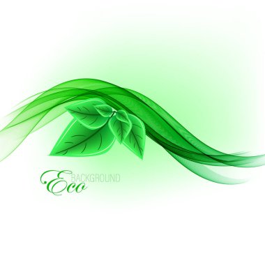 Vektör eko yaprakları ve yeşil dalga. Soyut ekoloji arkaplanı