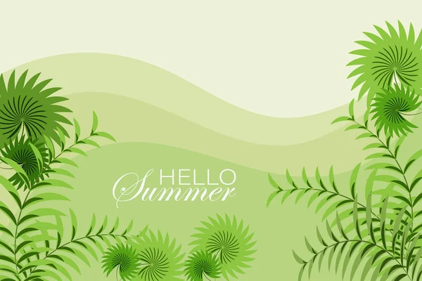 Vector Illustration Palm Leaves Hello Summer Tropical Card Tropical Plants — Stock Vector