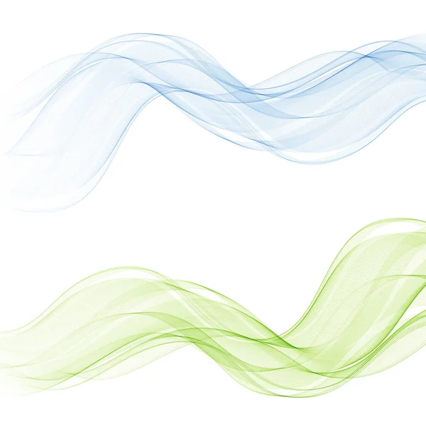 Ondas de humo azul y verde abstractas sobre un fondo transparente en una jaula . — Vector de stock