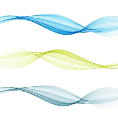 Şeffaf vektör dalgaları. Mavi ve yeşil duman dalgası. Dalgalar dizisi.