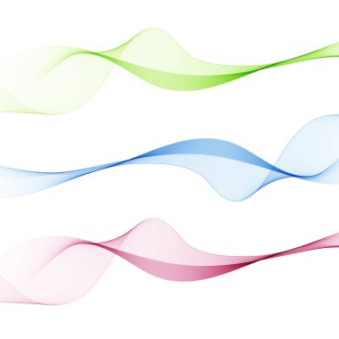Vektör dalgaları kümesi. Renkli dalgaların akışı. Mavi, yeşil, pembe dalga arkaplanı.