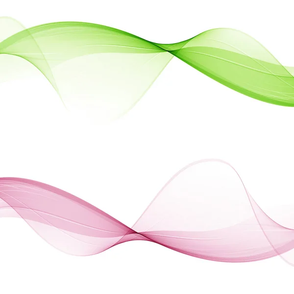 Σύνολο κυμάτων, οριζόντια λεία κύματα ροζ και πράσινο σε λευκό φόντο. Στοιχείο σχεδιασμού — Διανυσματικό Αρχείο