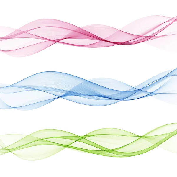 Uppsättning vektorvågor. Strömma av färg släta vågor. Blå, grön, rosa våg bakgrund. — Stock vektor
