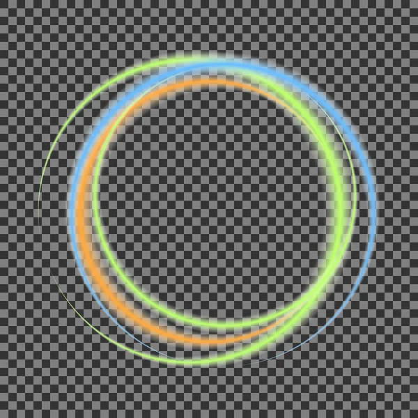 Cornice cerchio blu, arancione, verde. Flusso astratto di linee vettoriali trasparenti a forma di cerchio . — Vettoriale Stock